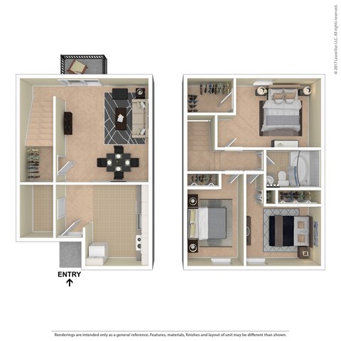 Floor plan for 3 beds, 1 bath, 1000 sqft